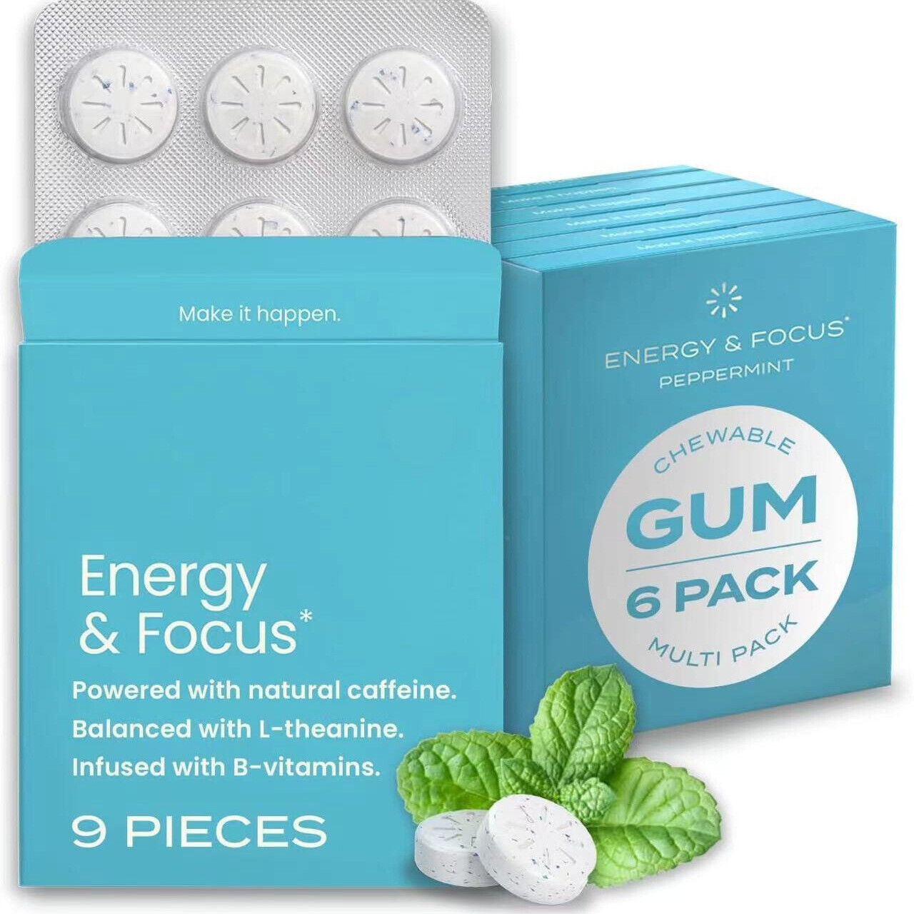 Energy Caffeine GUM(54 Pieces)- Sugar Free with L-theanine + Caffeine Main image