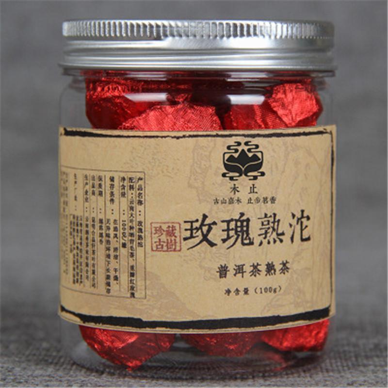 HelloYoung100g Yunnan Rose Puerh Tea Canned Rose Puer Small Tuocha Organic Pu Er Ripe Tea