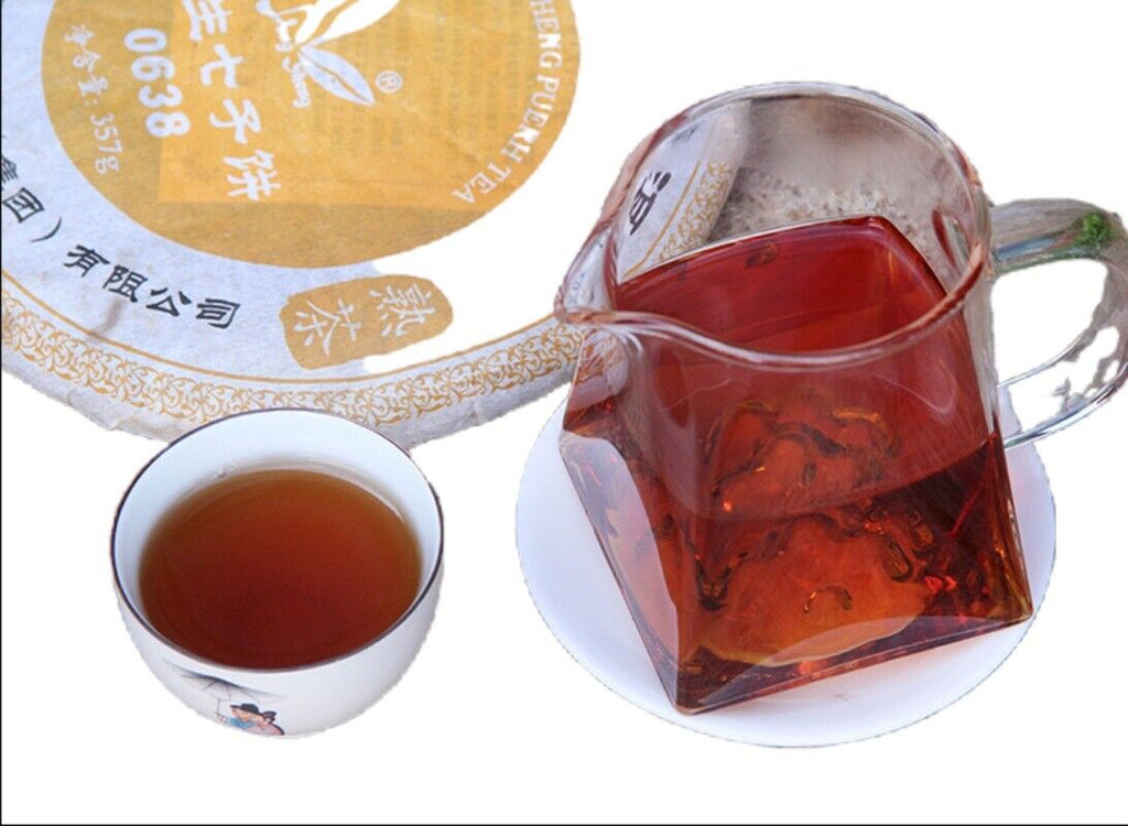 HelloYoung 357g Old Ripe Tea Yunnan 0638 Pu'er Ripe Tea Cake Aged with Jujube Aroma