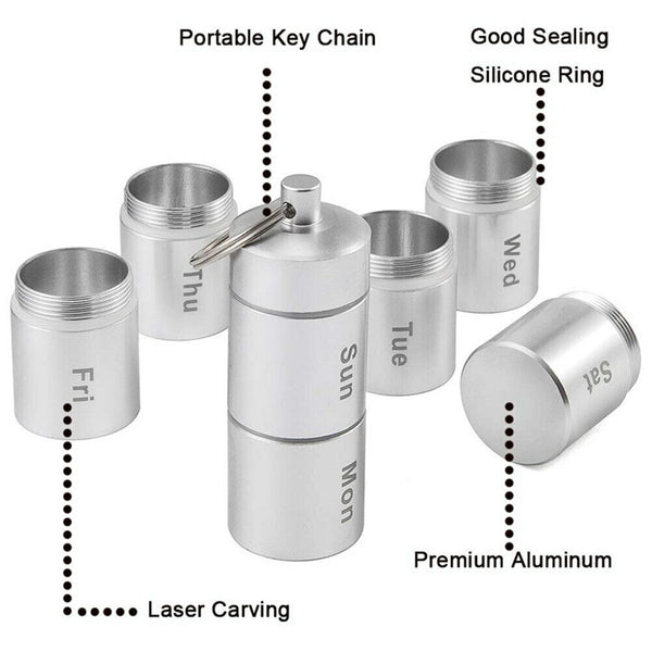 Waterproof Metal Pill Box Daily Medicine Container Keychain Pill Storage Holder