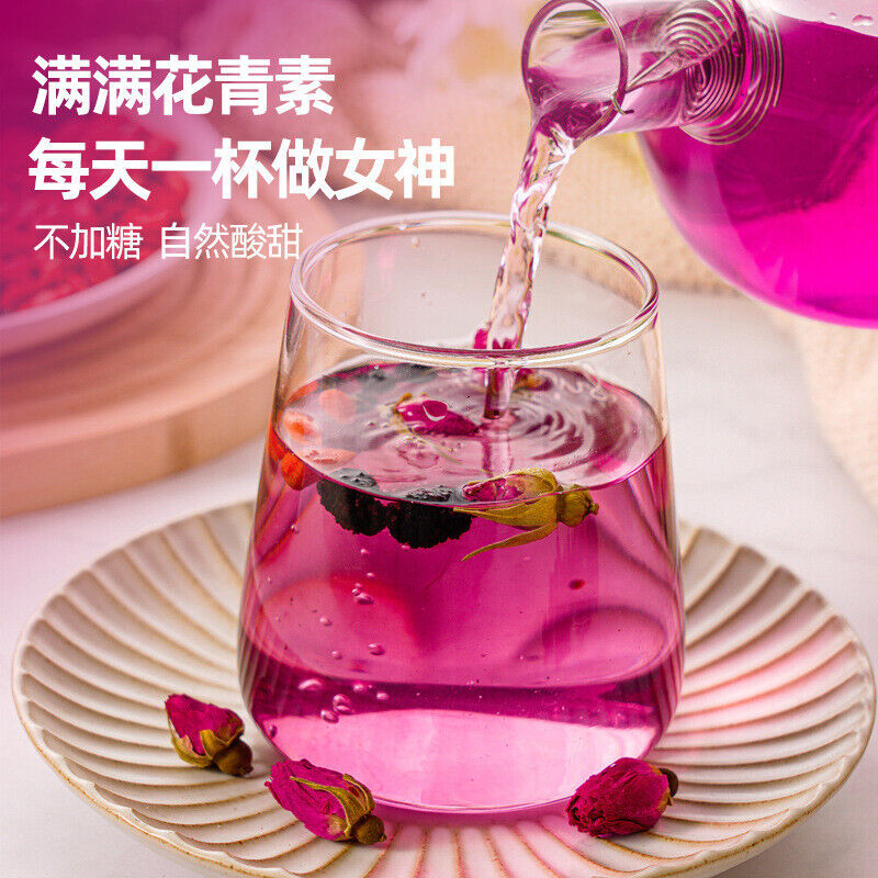 50-Pack Black Goji Mulberry Rose Tea Triangular Bag with Goji and Rose Petals