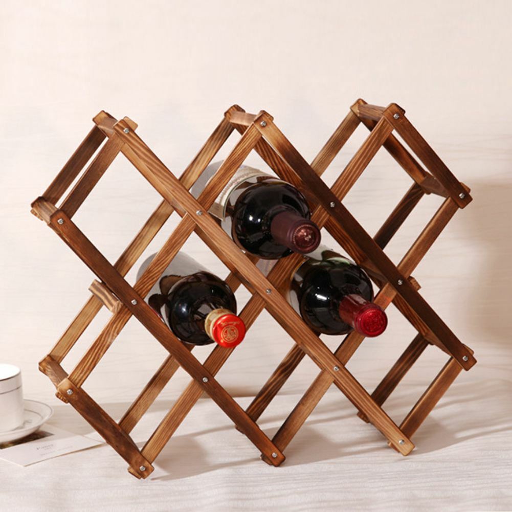 Folding Wooden Drink Bottle Holders Wine Rack 10 Bottle Holder Bar Display Shelf Main image