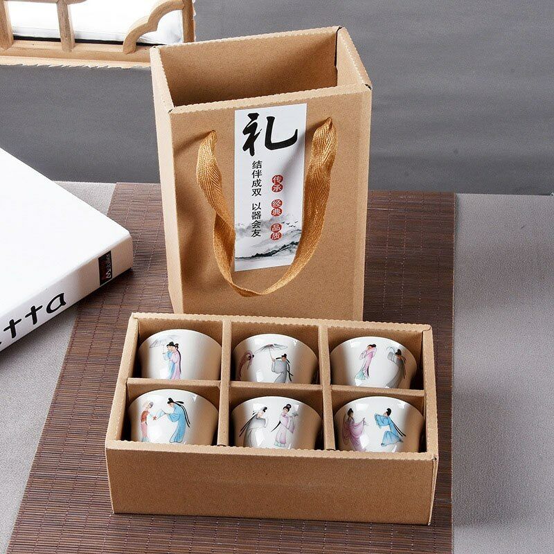 6Pcs Hand Painted Ceramic Creative Gifts Kung Fu Tea Set Bowl Chinese Porcelain