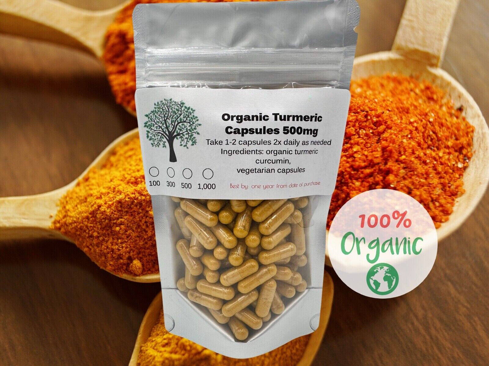 Organic Turmeric Curcumin 500mg Vegetarian Capsules Anti Inflammatory