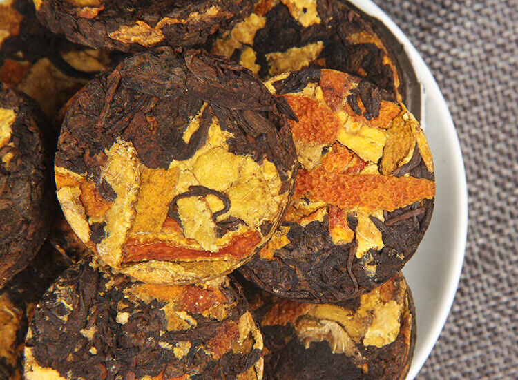 HelloYoung 500g Yunnan Chenpi Pu'er tea cake citrus ripe tea black tea small jade cake