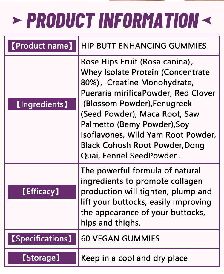 Hip Butt Enhancing Gummies – Big Butt Capsules, Boost & Firming 60 Capsules