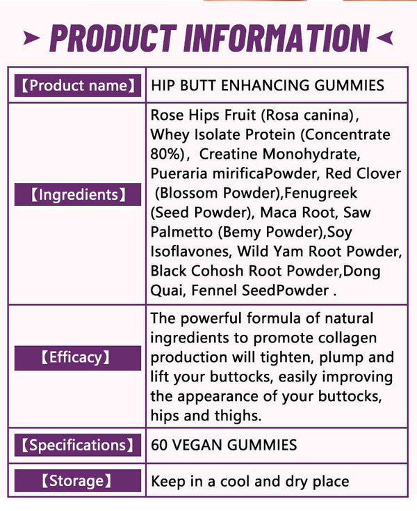 Hip Butt Enhancing Gummies – Big Butt Capsules, Boost & Firming 60 Capsules