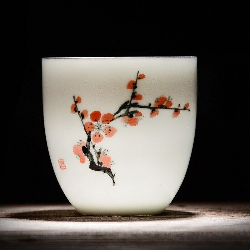 Teacup Traditional Chinese Tea Cup Bamboo Plum Shape Ceramic Porcelain Tea Cup