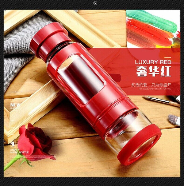 Tea Water Bottle Glass Water Bottle Tea Infuser Portable Heat-resisting 4 Colors