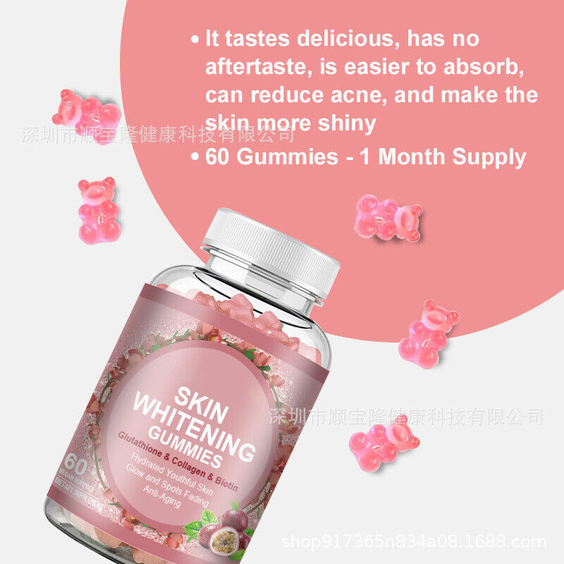 Skin Whitening Gummies Detox Anti-Aging Skin Glow Spots Fading 60 Gummies
