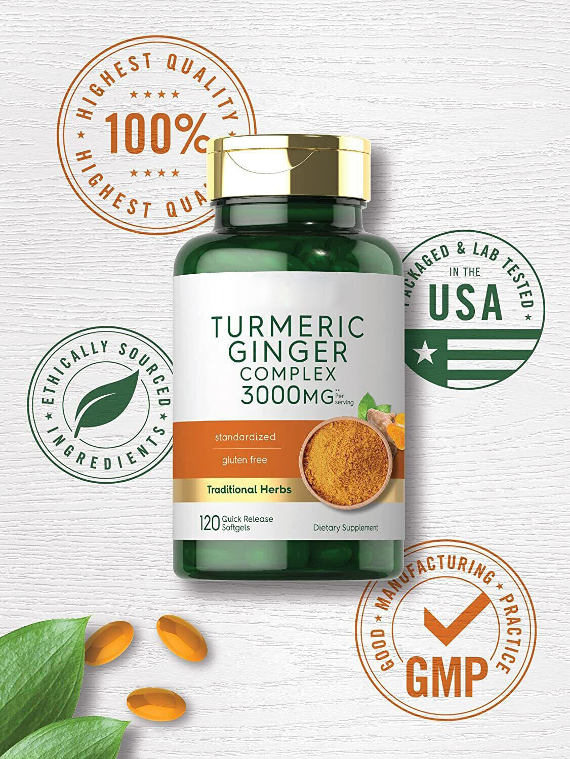 120 Softgels | by Carlyle Turmeric Curcumin & Ginger Complex 3000mg |