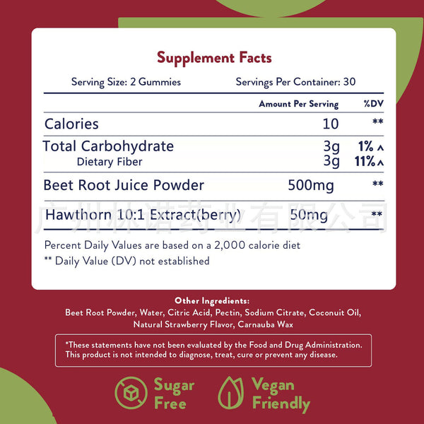 Beet Root and Hawthorn Gummies for Blood Pressure Support - 60 Gummies