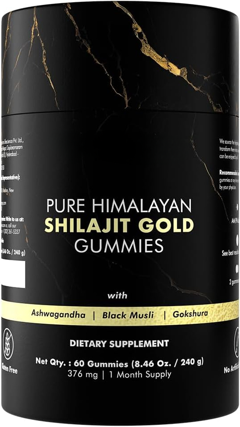 Pure Himalayan Shilajit Gummies Gold I Lab Tested I No Added Sugar I Ashwagandha