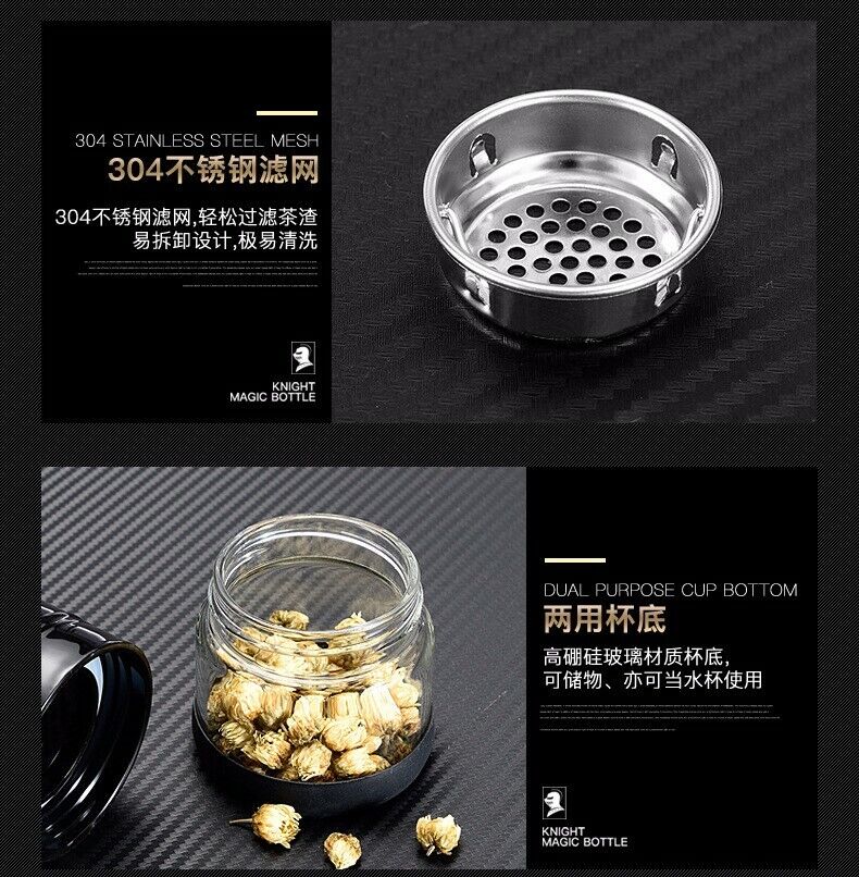 Tea Water Bottle Glass Water Bottle Tea Infuser Portable Heat-resisting 4 Colors