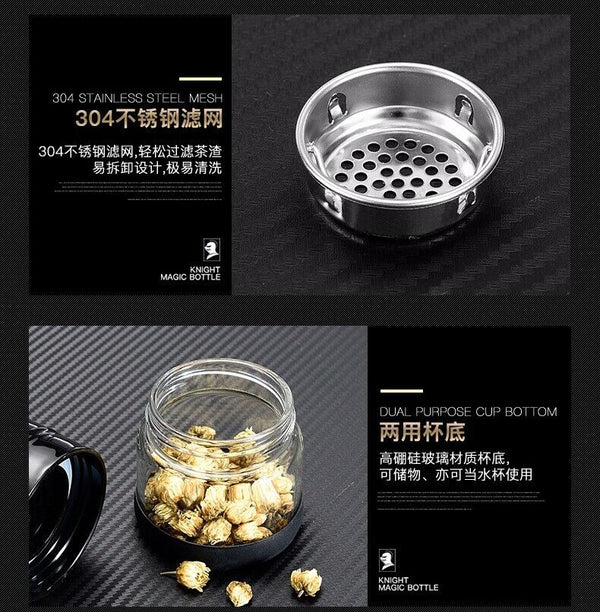 Tea Water Bottle Glass Water Bottle Tea Infuser Portable Heat-resisting 4 Colors