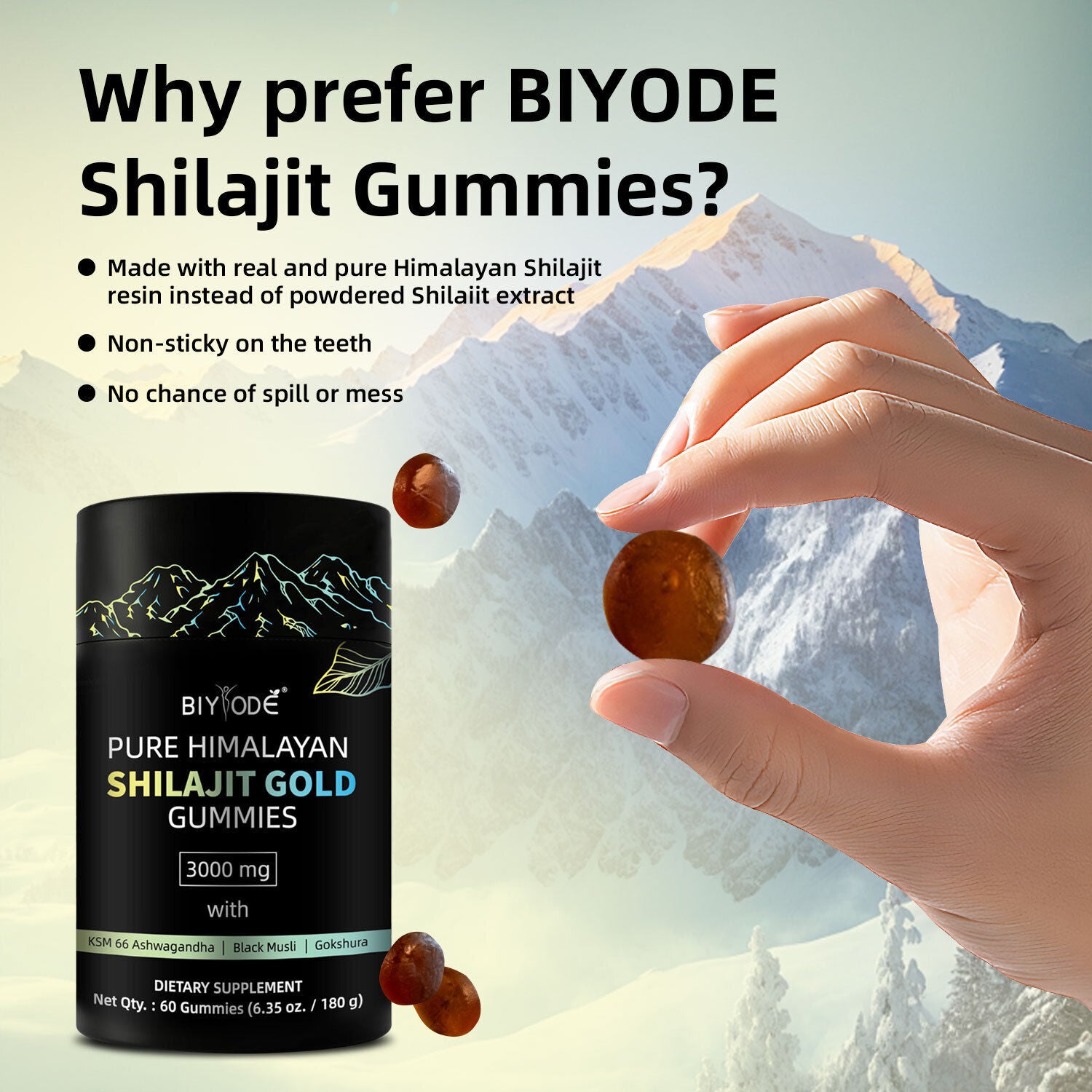 Biyode Pure Himalayan Shilajit Gummies mit Ashwagandha Gokshura und anderen