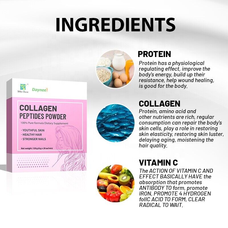 Collagen Peptides Powder Drink Whitening Glow Enzymes Proteins Powder 6g*20bags