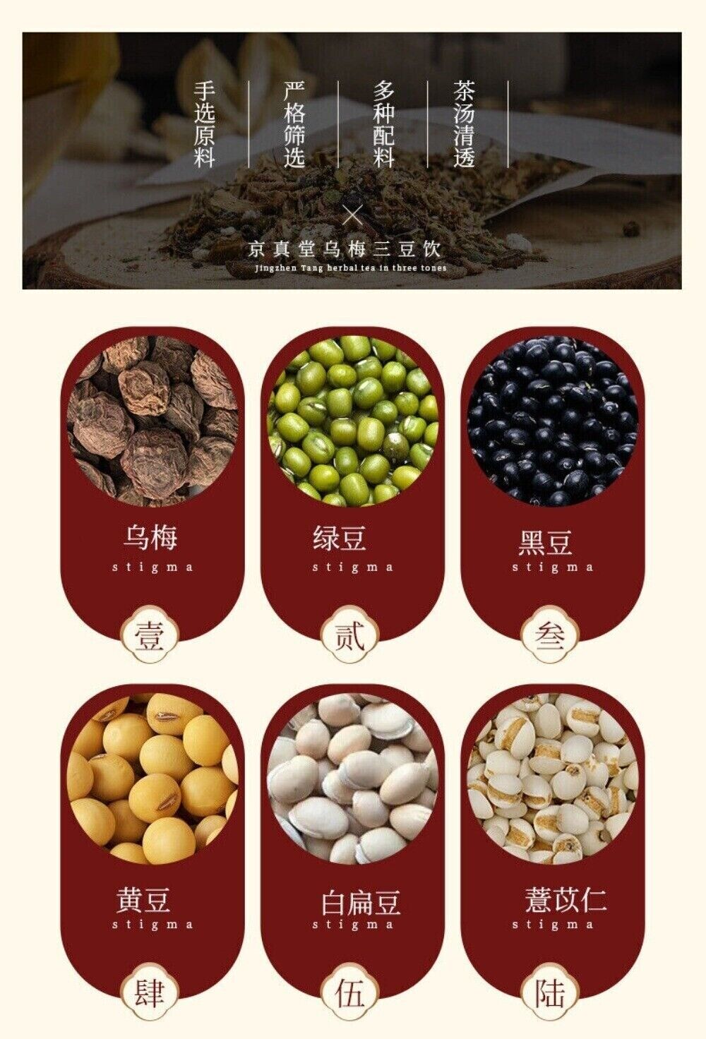 Detox Herbal Tea Plum Green Black Yellow Bean Coix Seed Premium Blend