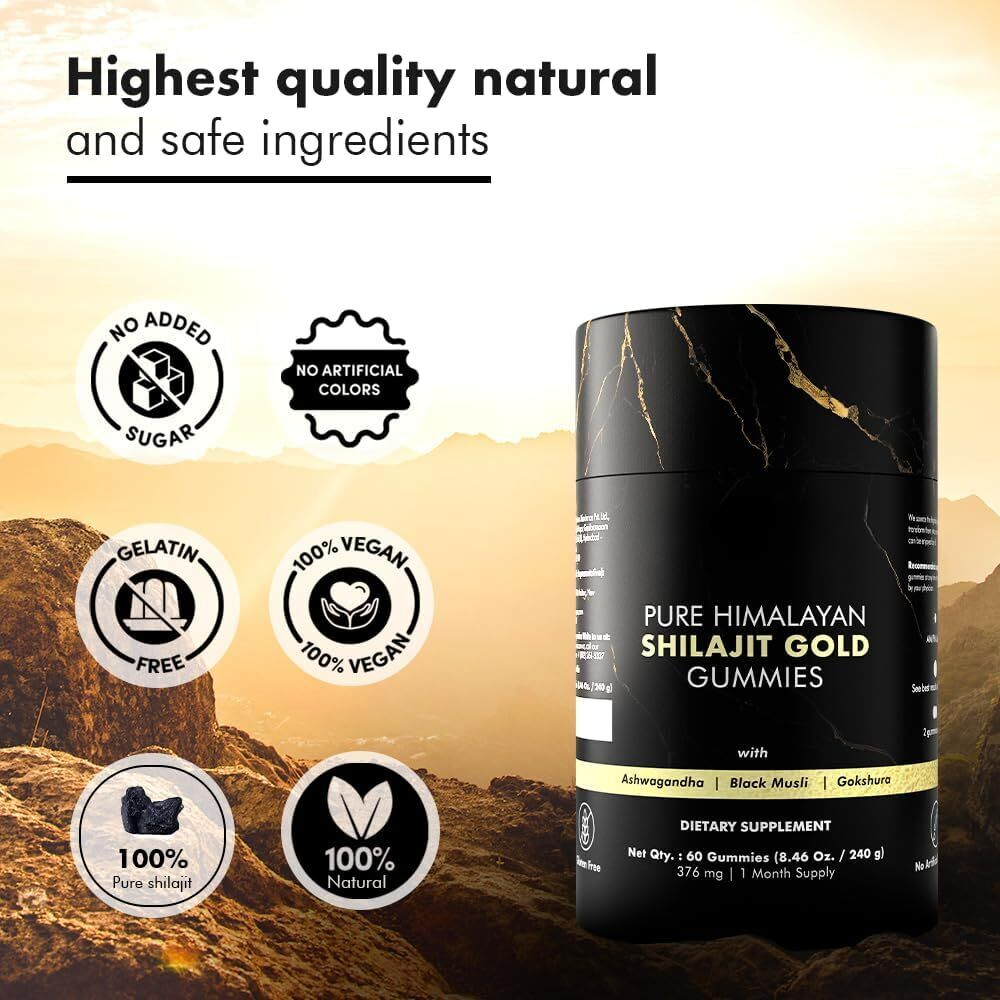 Pure Himalayan Shilajit Gummies Immune Support with Ashwagandha Chaga Mushroom