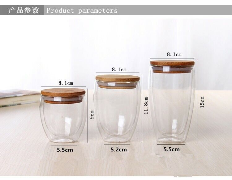 Tea Set Coffee Mugs Tea Cup Double Glass Cup Transparent Heat-resistant Wood Lid
