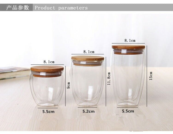 Tea Set Coffee Mugs Tea Cup Double Glass Cup Transparent Heat-resistant Wood Lid