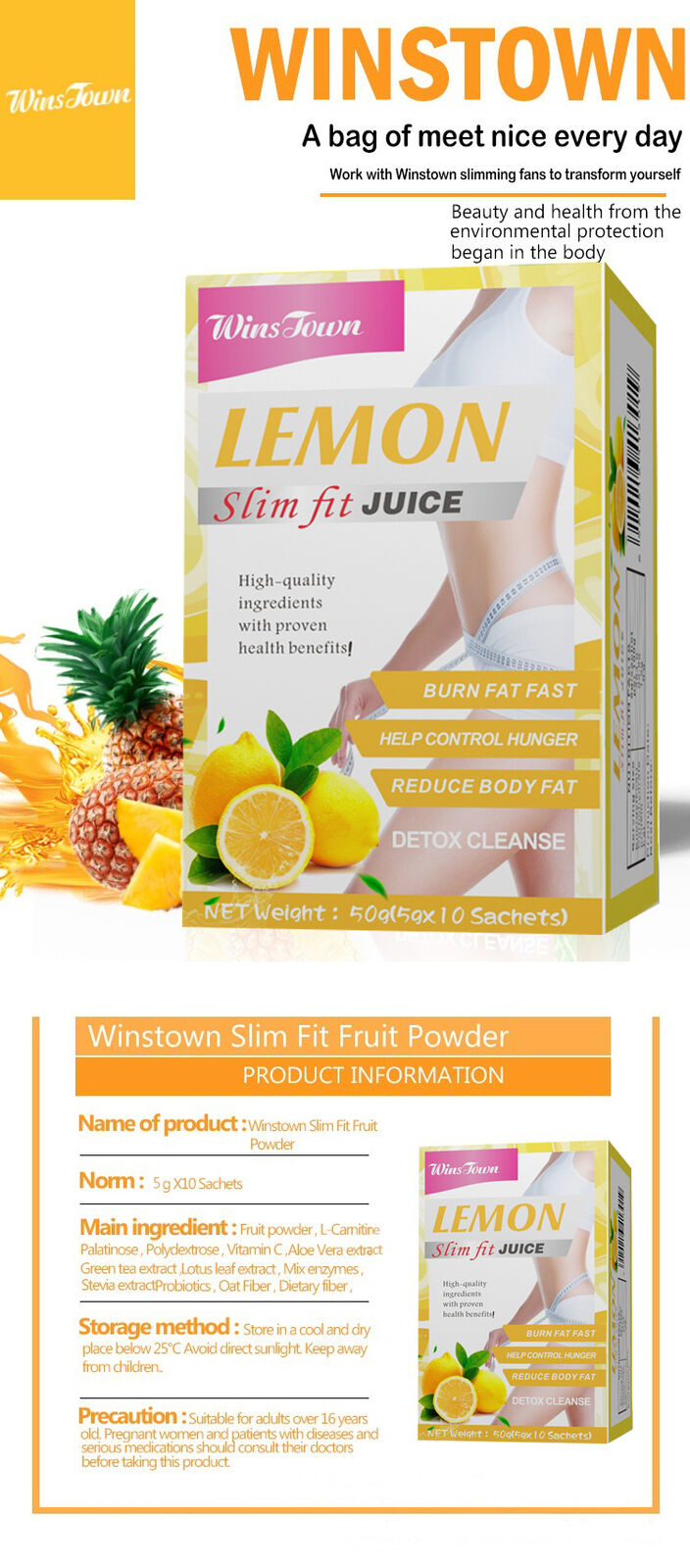 Flat Tummy Fit Lemon Juice Weight Loss Fat Blaster Instant Juice 5g*10 bags