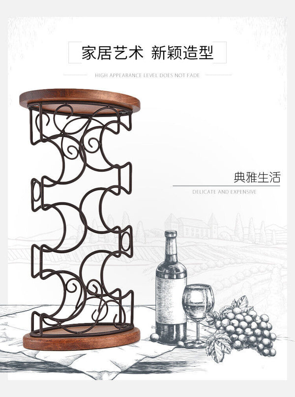 Oval Wooden Bottom Iron Bottle Holders Wine Cabinet Decoration G-style Wine Rack
