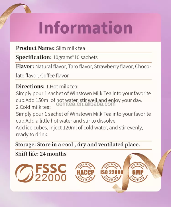 Slim Milk Tea Taro Flavor Powder Sliming Weight Loss Fat Burner Tea 100g/3.52oz