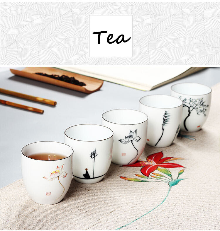 Teacup Traditional Chinese Tea Cup Bamboo Plum Shape Ceramic Porcelain Tea Cup