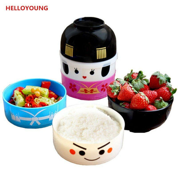 Japanese-style Cartoon Bento Box Round Plastic Lunchbox Microwaveable Tableware