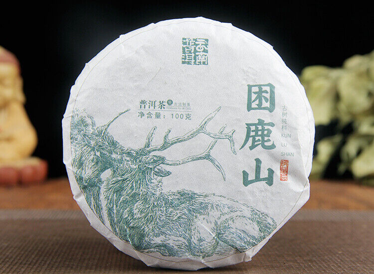 HelloYoung 100g Yunnan Menghai Sleeping Deer Mountain Sun Green Pu'er Raw Tea Cake