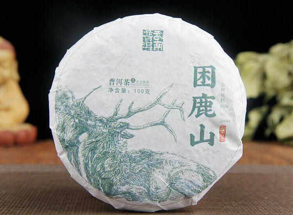HelloYoung 100g Yunnan Menghai Sleeping Deer Mountain Sun Green Pu'er Raw Tea Cake