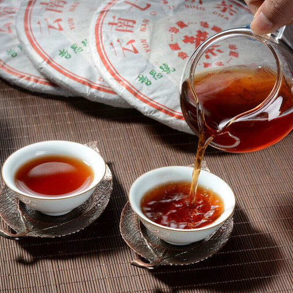 HelloYoung 357g/Cake Yunnan Pu'er Tea Cooked Tea Cake Yunnan Qizi Cake Tea Pure Ingredients
