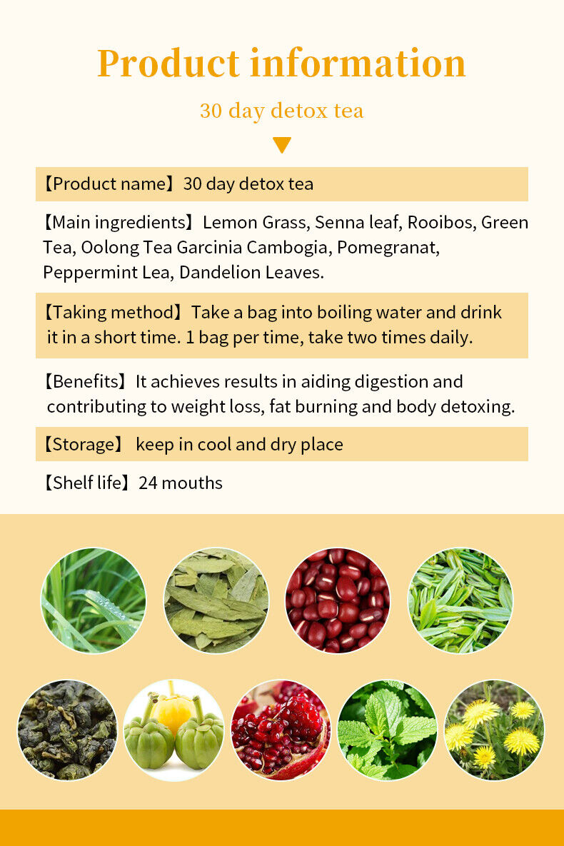 30Days Detox Flat Tummy Tea Traditional Herbal Diet Weight Loss Tea Senna Unisex