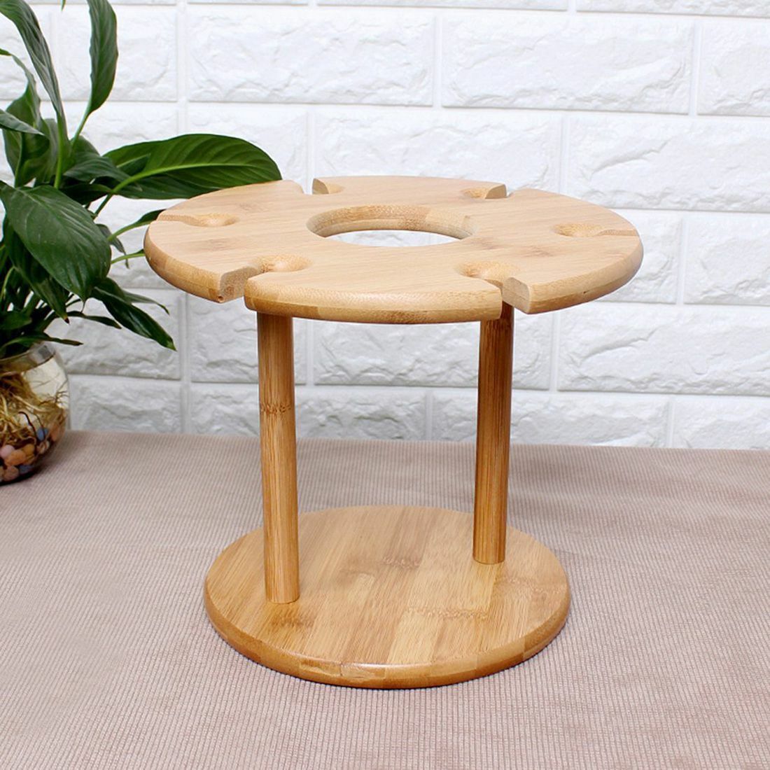 Wine Bottle Glass Holder Bamboo Tabletop Wine Drying Racks Camping For 6 Glass