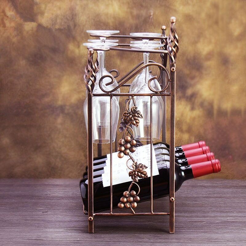 European Bottle Holder Useful Gift 4 Bottles and 6 Glasses Disassembly Wine Rack Main image