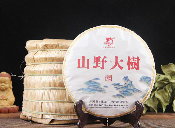 HelloYoung Long Yuan No. Pu'er Ripe Tea Cake Ancient Tree Yunnan Seven Seeds Cake 380g/cake