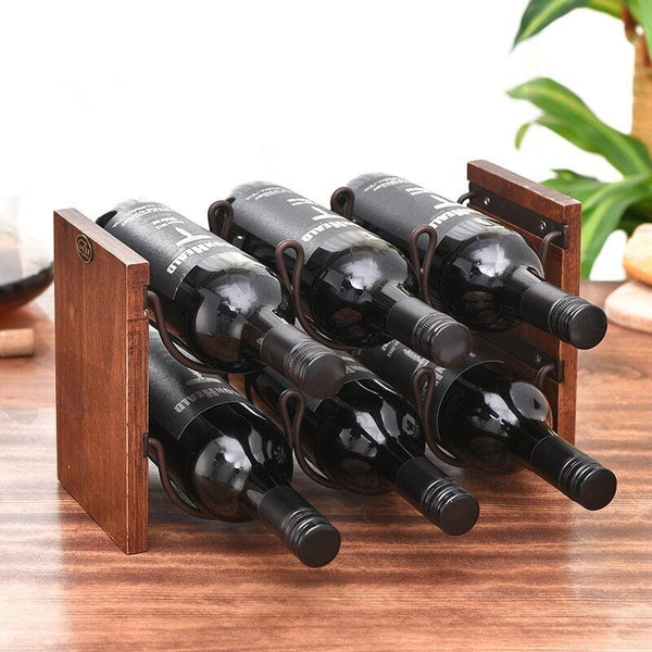 Solid Wood Double Layer Red Wine Rack Wrought Iron Decoration New Bottle Holder