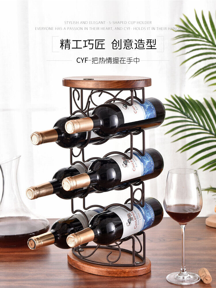 Oval Wooden Bottom Iron Bottle Holders Wine Cabinet Decoration G-style Wine Rack