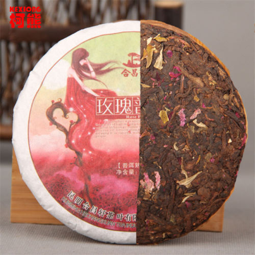 HelloYoung Healthy Pressed Tea Green Food Yunnan Organic Ripe Puer Tea Rose Flavor Tea 100g