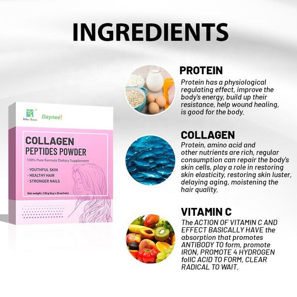 Collagen Peptides Powder Drink Whitening Glow Enzymes Proteins Powder 6g*20bags