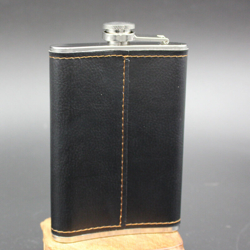 9oz Stainless Steel Hip Flask Leather Whiskey Wine Bottle Alcohol Pocket Flagon
