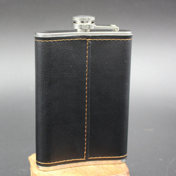 9oz Stainless Steel Hip Flask Leather Whiskey Wine Bottle Alcohol Pocket Flagon