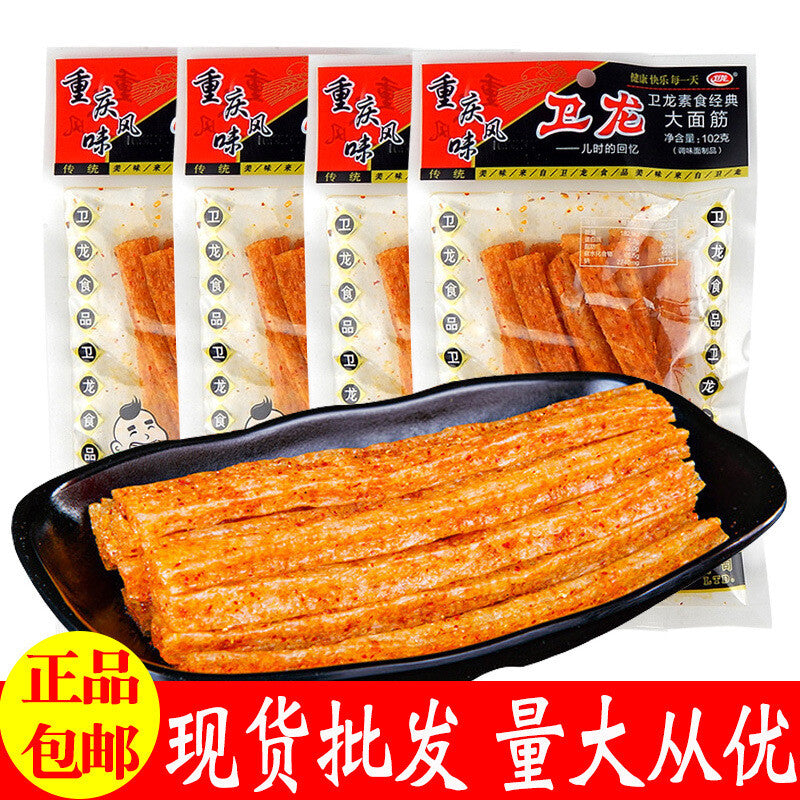 Weilong Gluten Spicy Strips Vegan Meat Snacks 102g 卫龙大面筋102g袋装整箱辣条辣片素肉休闲麻辣零食小吃食品 Main image