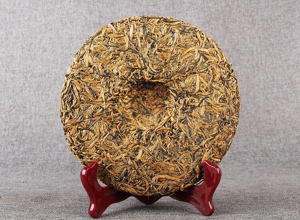 HelloYoung Nonpareil Organic Yunnan Golden Bud Cake Compressed Tea Dian Hong Black Tea 357g