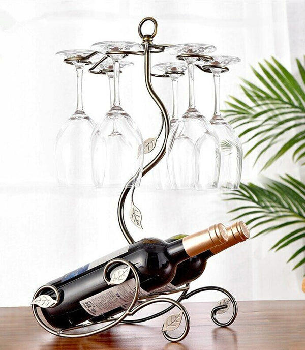 Stand Hanging Glasses Rack Bottle Holder Iron Wire Maple Leaf Hollow Wine Rack