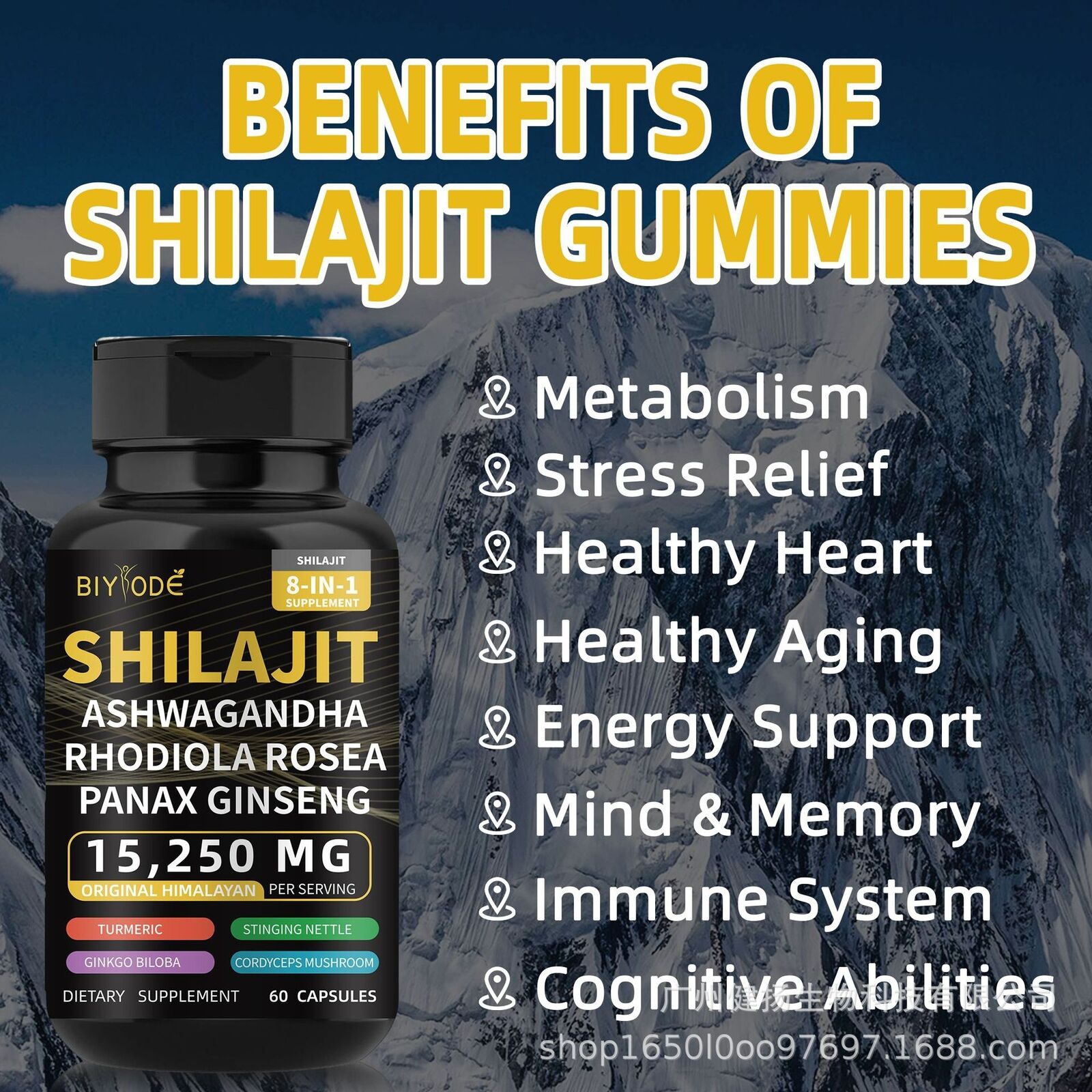 Shilajit Pure Himalayan 9000MG Energy Booster Ashwagandha 2000MG 60 Caps