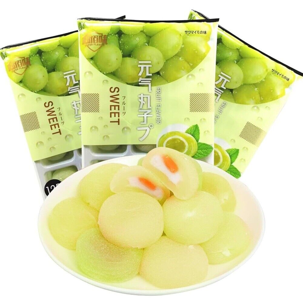 Japanese Daifuku Mochi Rice Cakes with Strawberry and Mango Sweet Dessert Snack