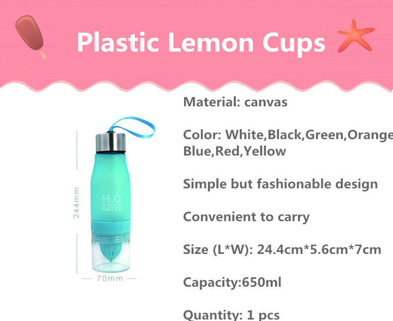 650ML Fruit Juice Water Bottle Infuser Outdoor Sports Portable Shaker Drinkware