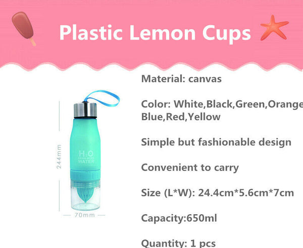 650ML Fruit Juice Water Bottle Infuser Outdoor Sports Portable Shaker Drinkware